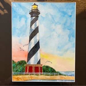 Watercolor Lighthouse Wall Art Painting Framed in Acid Free Art Kit, 11x14"